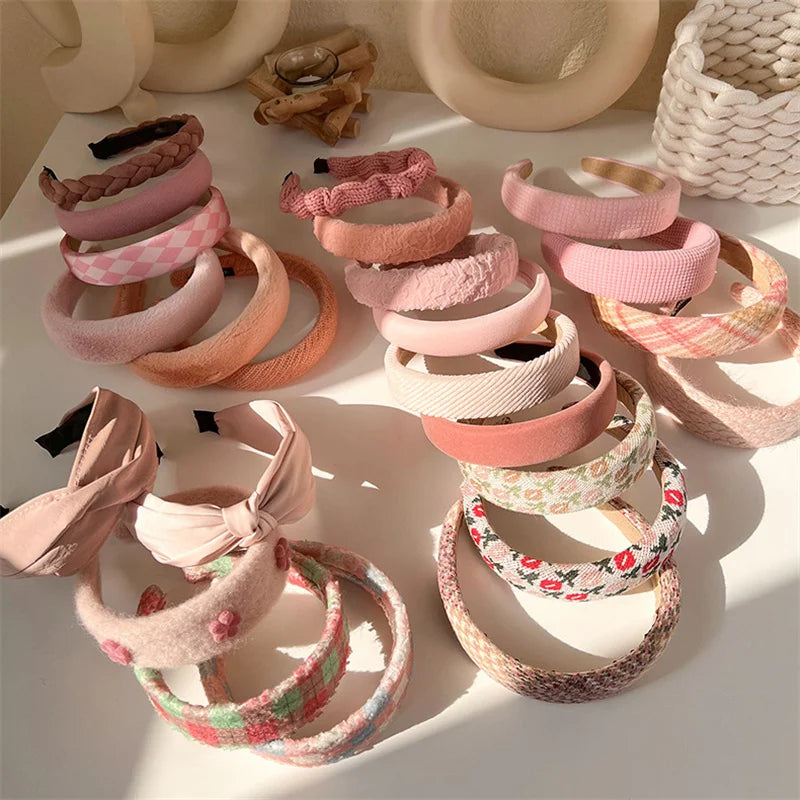 2022 Gentle Pink Womans Hairbands Girl Sweet Plush Wide Side Sponge Headband Hair Hoop Fashion Simple Solid Color Hair Accessory