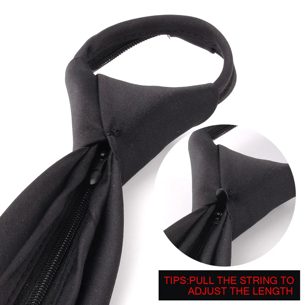 Narrow Black Neck Tie For Men Women Polyester Zipper Neck Ties Suits Classic Ties For Wedding Business Men Skinny Necktie