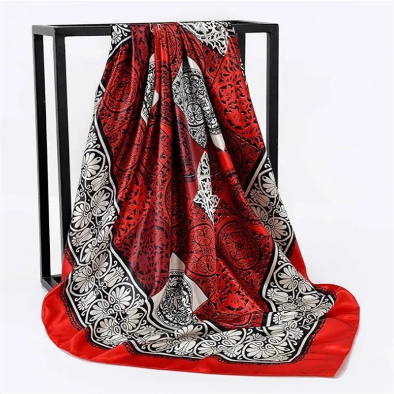 Luxury 90X90CM Silk Scarves Fashion Print Headcloth 2022 Sunscreen Colour Kerchief Four Seasons Bandannas Popular Square Shawls