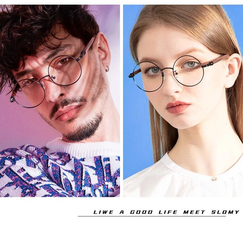 Japan Real Wood Temple Titanium Vintage Round Glasses Frame Men Women Myopia Optical Frames Prescription Frame Oculos De Gafas