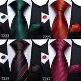 Fashion Striped Tie For Men Red Wine White Silk Wedding Tie Hanky Cufflink Gift Tie Set DiBanGu Novelty Design Business MJ-7337