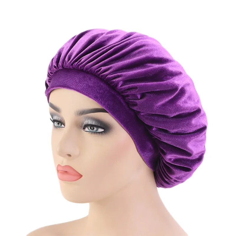 New velvet high elastic wide-brimmed nightcap flannel round hat chemotherapy hat scarf hat