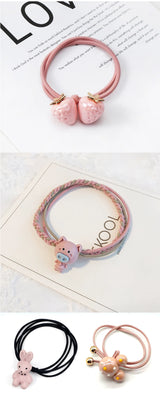 Pink Elastic Hair Bands Cute Rabbit Round Beads Heart Strawberry Rubber Band For Baby Girls Children Women Hair Accessories Gift