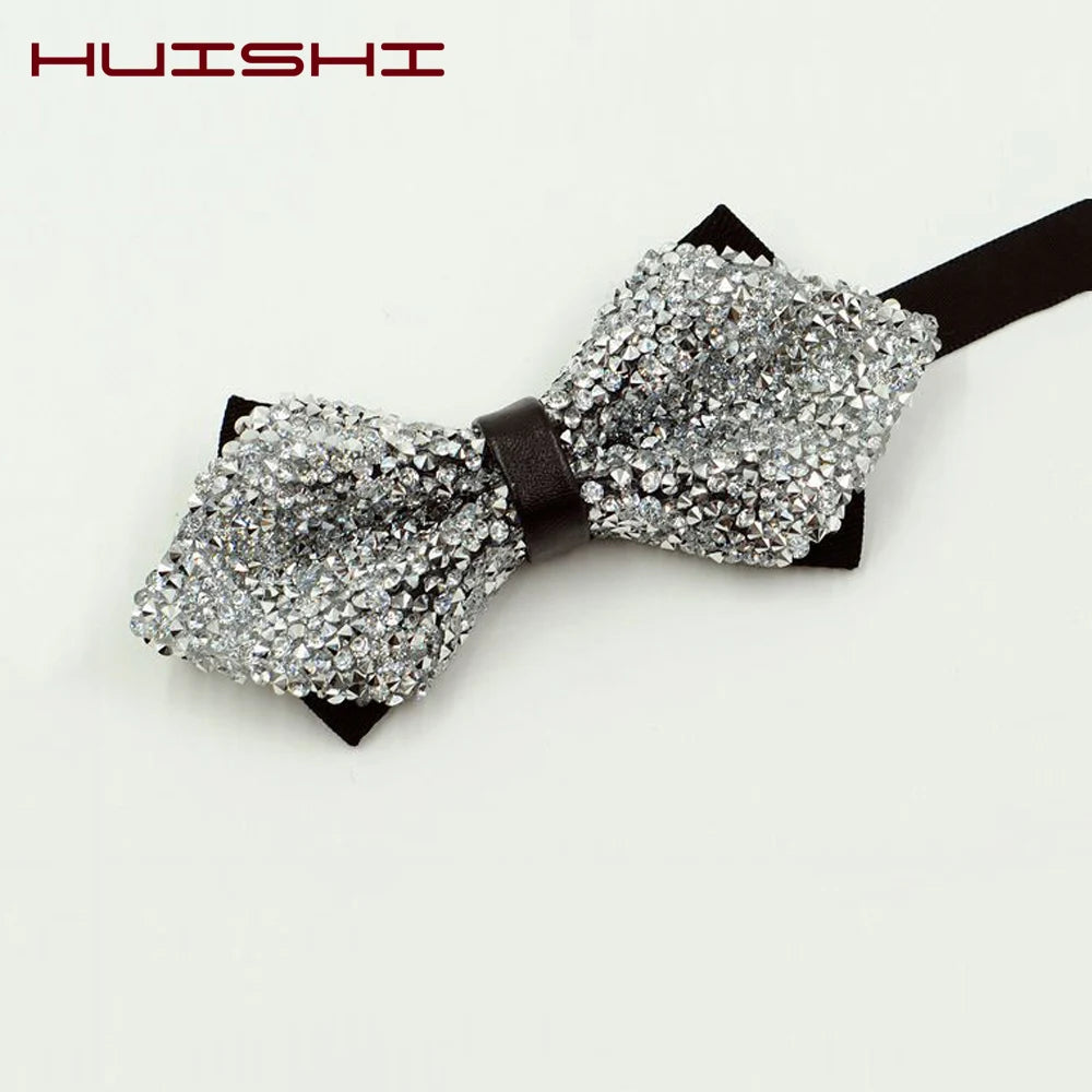 Diamond Pink Color Bow Tie For Men Butterfly Knot Rhinestone Collar Tie Crystal Super Cool Diamond Bowtie Wedding Accessories