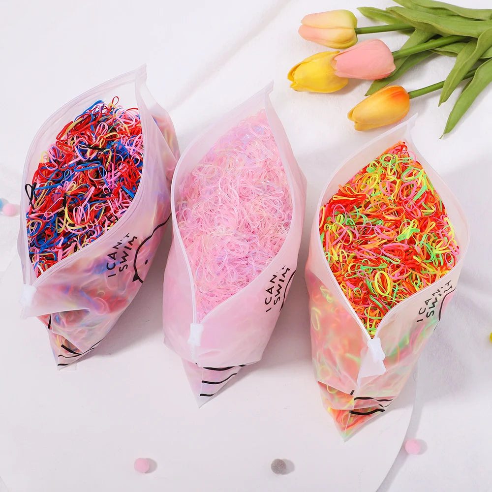 500/1000/2000pcs Girls Black Disposable Rubber Band Hair Ties Headband Children Ponytail Holder Bands Kids Hair Accessories