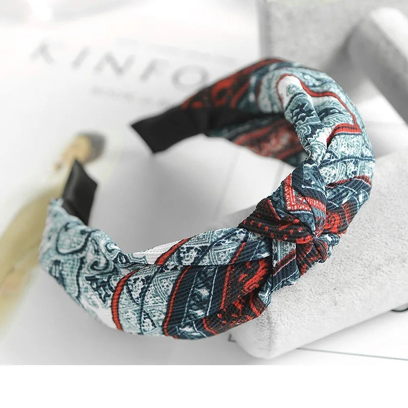 Women Elegant Top Knot Headband Print Dot Hairbands Girls Striped Plaid Flower Hair Hoop Fashion Hair Accessories FG0320