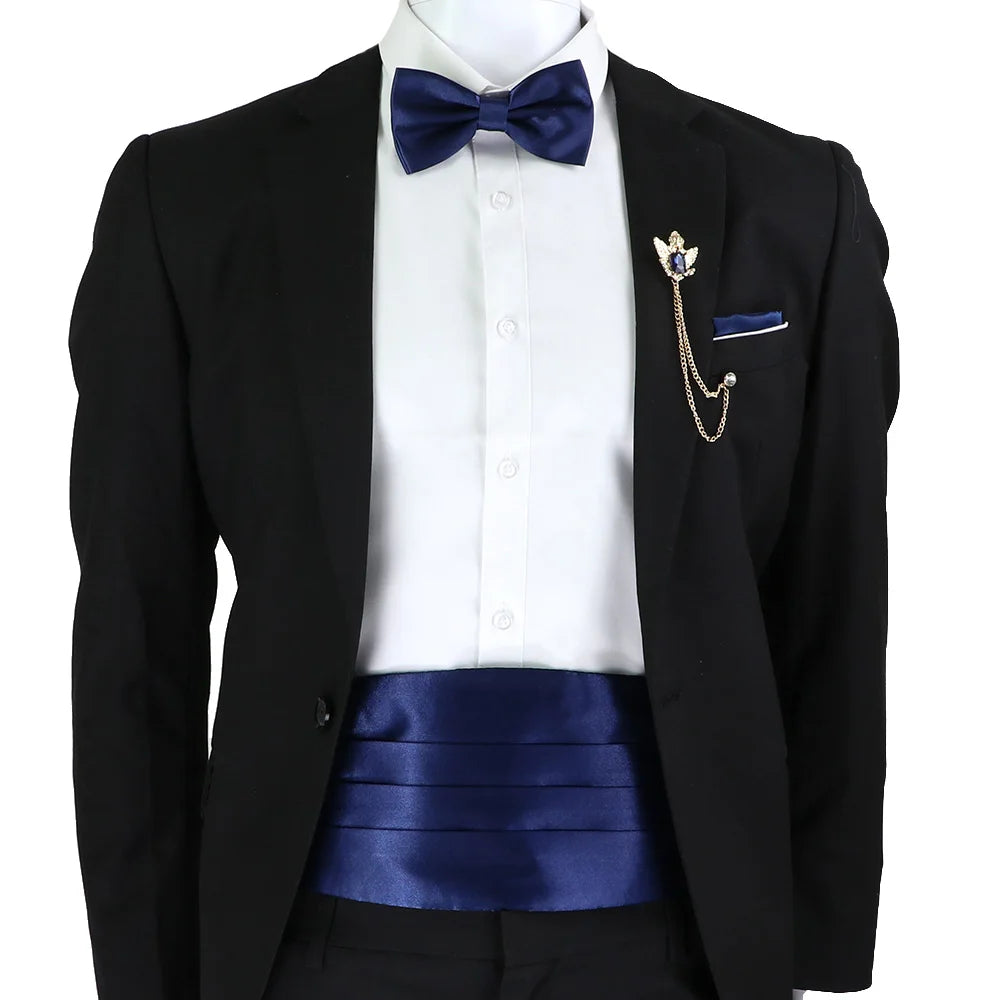 New Fashion Mens Cummerbund Bow Tie Brooch Set Black Red Blue   Waist Seal For Formal Tuxedo Business Suit Dinner Accessories