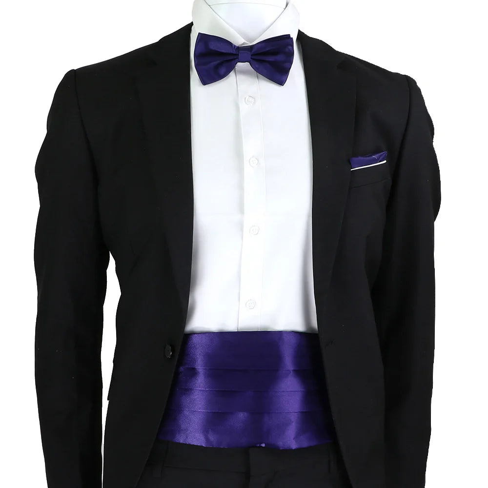New Fashion Mens Cummerbund Bow Tie Brooch Set Black Red Blue   Waist Seal For Formal Tuxedo Business Suit Dinner Accessories