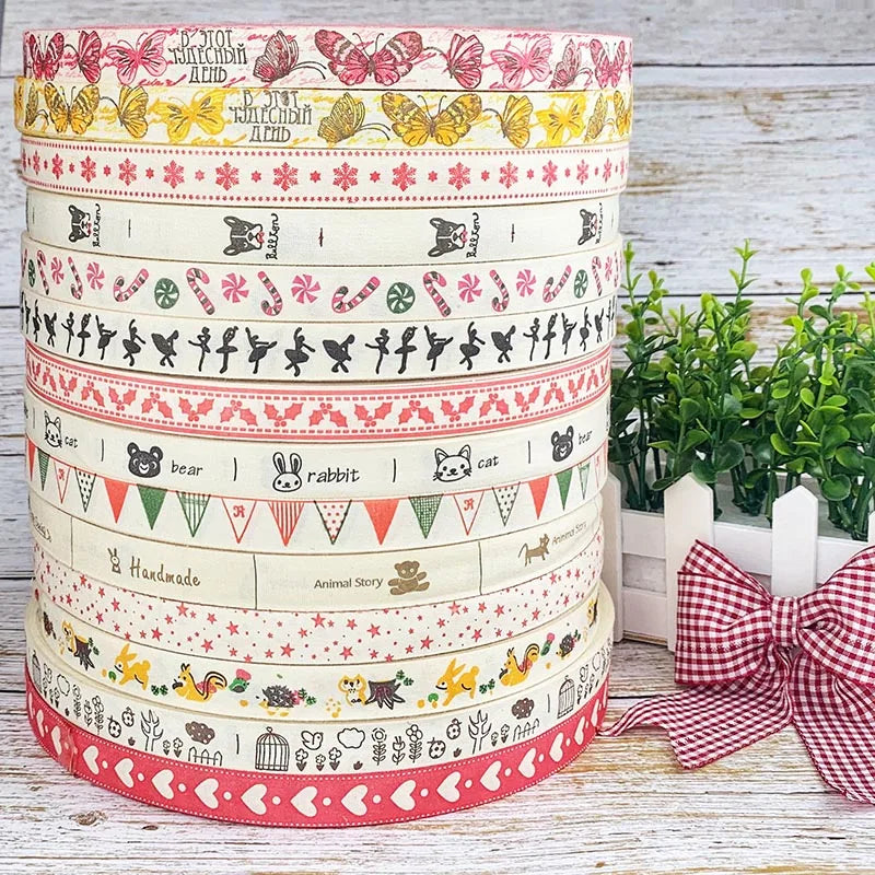 5 Yards 15mm Cotton Ribbon Handmade Flower Pattern Printed Cotton Ribbons For Christmas Wedding Decoration DIY Sewing Fabric