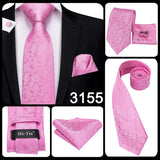 Hi-Tie 100% Silk Classic Men's Wedding Coral Pink Red Peach Tie Pocket Square Cufflinks Set Rose Ties for Men Solid Paisley Ties