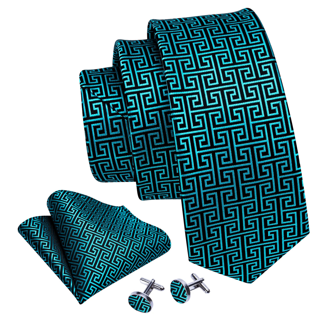 Fashion Teal Novelty Men Tie Set 8.5cm Silk Jacquard Woven Neckties Wedding Business Party Gift Handkerchief Tie Set Barry.Wang