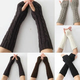 1 Pair Soft Elastic Wrist Hands Warm Knitted Women Mittens Winter Long Fingerless Arm Warmers Black Gray Coffee