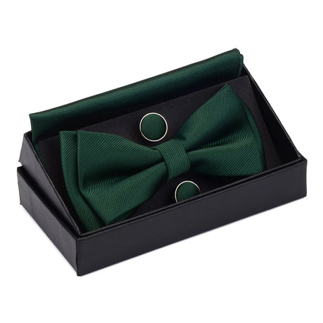 Solid Bow Tie Set Different Size Up and Down Men's Plain Bowtie Handkerchief Cufflinks Gift Box Set For Men Wedding Fashion Ties