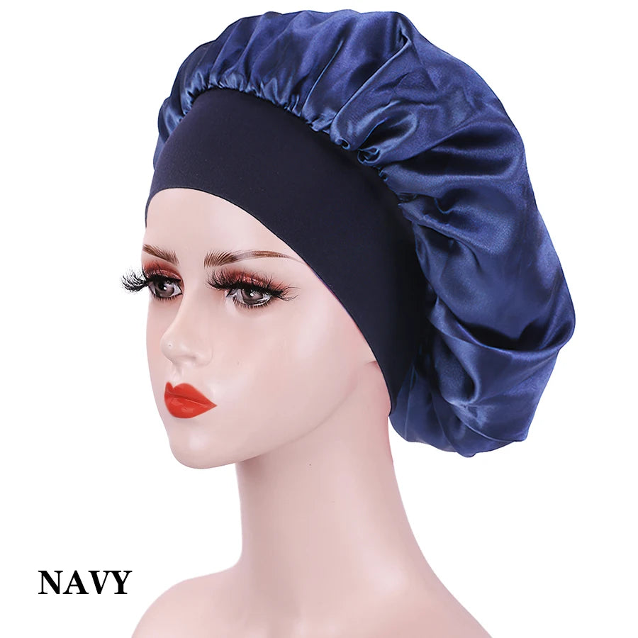 Black Pink Purple Hair Care Caps Silk Bonnet Women'S Nightcaps With Curly Natural Curls Covers With Soft Wide Elastic Adjustable