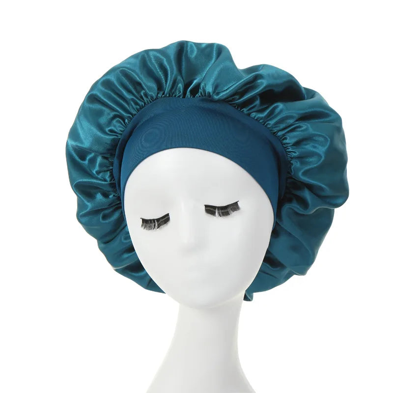 Women Satin Bonnet Spandex Wide Stretchy Band Bonnet Satin Cheveux Nuit Silk Sleeping Night Cap Bonnets for Women