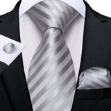 Fashion Striped Tie For Men Red Wine White Silk Wedding Tie Hanky Cufflink Gift Tie Set DiBanGu Novelty Design Business MJ-7337