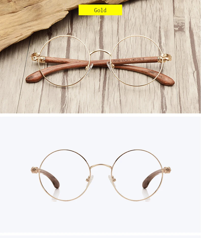 Japan Real Wood Temple Titanium Vintage Round Glasses Frame Men Women Myopia Optical Frames Prescription Frame Oculos De Gafas