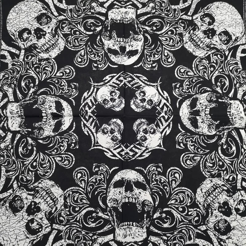 New Design Fashion Hip Hop 100% Cotton Skull Bandana Square Scarf Black Paisley Bicycle Headband For Women/Men/Boys/Girls