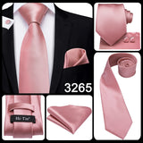 Hi-Tie Solid Rose Pink Coral Paisley Mens Silk Wedding Tie Fashion Design Necktie For Men Quality Hanky Cufflink Business Party