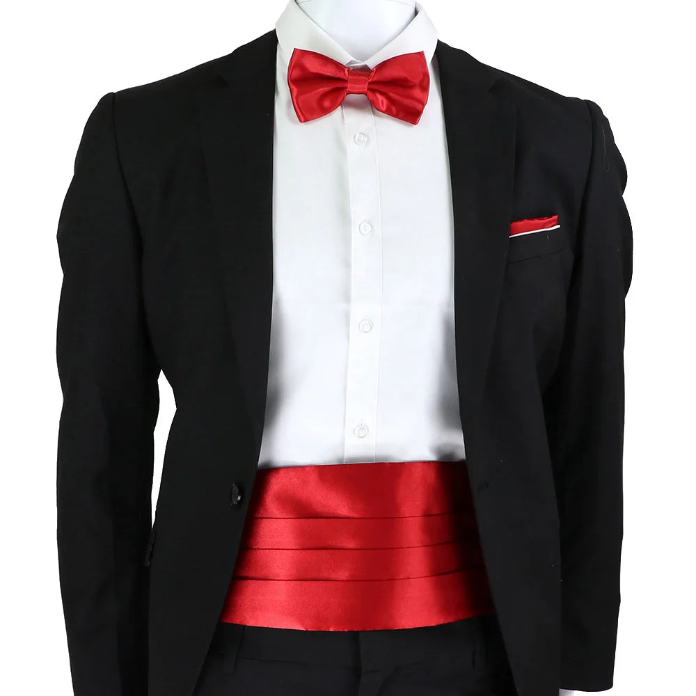 New Fashion Mens Cummerbund Bow Tie Brooch Set Black Red Blue   Waist Seal For Formal Tuxedo Business Suit Dinner Accessories