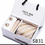 Brand 100% Silk Ties Gift box Office  Men Classic Party Wedding striped 7.5cm Silk Wedding  Floral Tie Necktie Handkerchief Set