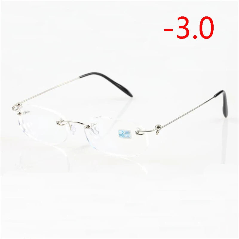 Frameless Nearsighted Glasses Finished Women Men Metal Leg Rimless Square Diopter Eyeglasses  -1.0 -1.5 -2.0 -2.5 -3.0 -3.5 -4.0