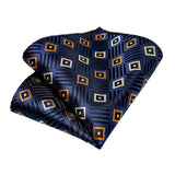 DiBanGu 8cm Blue Plaid Paisley Dot 100% Silk Men Tie Business Formal Wedding Party Necktie Hanky Cufflinks Set Mens Ties Gift