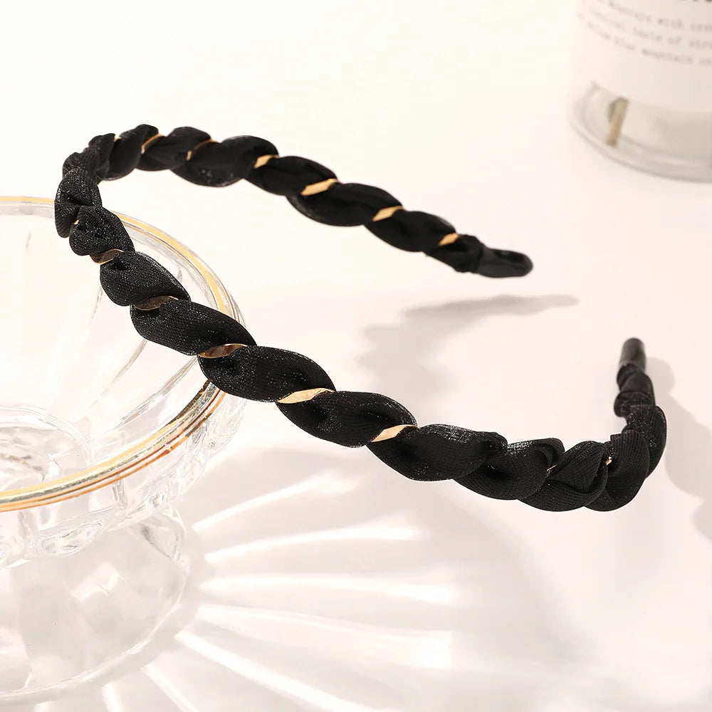 Organza Hairbands For Women Cross Weaving Hair Hoop Bands Korea Fashion Bright Silk Metal Headband Girls Hair Accessories Turban