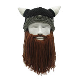 New Barbarian Viking Beanie Beard Horn Hat Handmade Knit Winter Warm Cap Men Women Birthday Cool Funny Gag Party Christmas