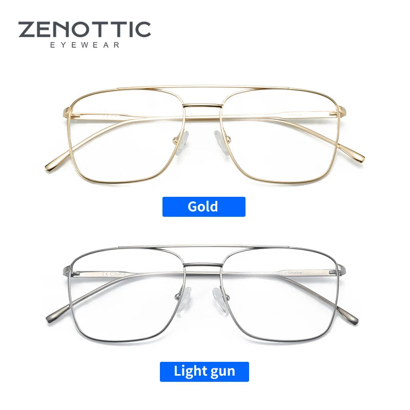 ZENOTTIC Pure Titanium Optical Glasses Frames for Male Oversize Double Bridge Eyewear Myopia Prescription Eyeglasses Frames