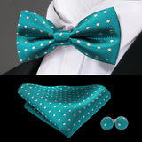 Hi-Tie Christmas Green Bow Ties for Men Silk Butterfly Tie Bow Tie Hanky Cufflinks Set Wedding Party Paisley Plaid Solid Bowtie