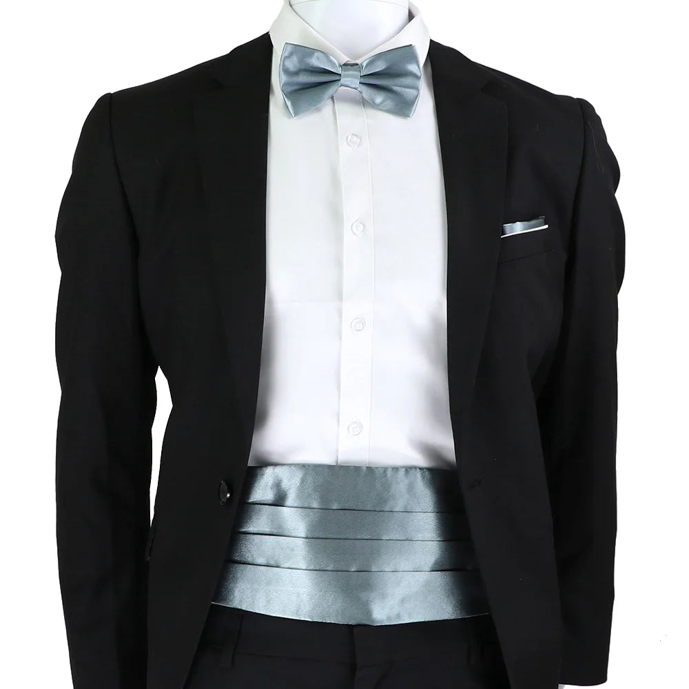 New Fashion Mens Cummerbund Bow Tie Brooch Set Black Red Blue   Waist Seal For Formal Tuxedo Business Suit Dinner Accessories