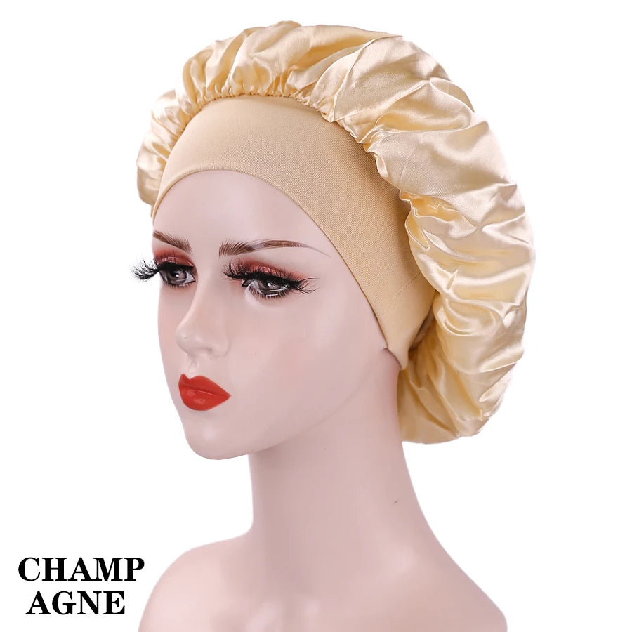 Black Pink Purple Hair Care Caps Silk Bonnet Women'S Nightcaps With Curly Natural Curls Covers With Soft Wide Elastic Adjustable