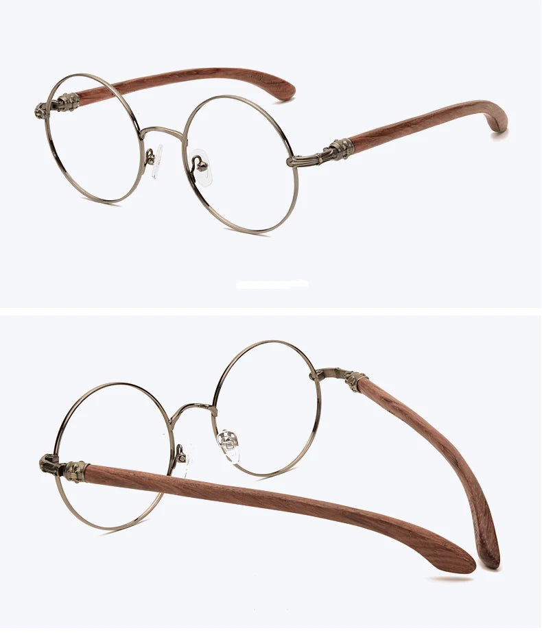 Japan Real Wood Temple Titanium Vintage Round Glasses Frame Men Women Myopia Optical Frames Prescription Frame Oculos De Gafas