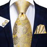 Hi-Tie Designer Gold Solid Silk Wedding Tie For Men Handky Cufflink Gift Men Necktie Fashion Business Party Dropshiping