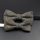 Brand New Wool Bowtie Woven Plaid Stripped Formal Bow Tie Brown Grey Butterfly Mens Wedding Party Dress Shirt Suit Accessories