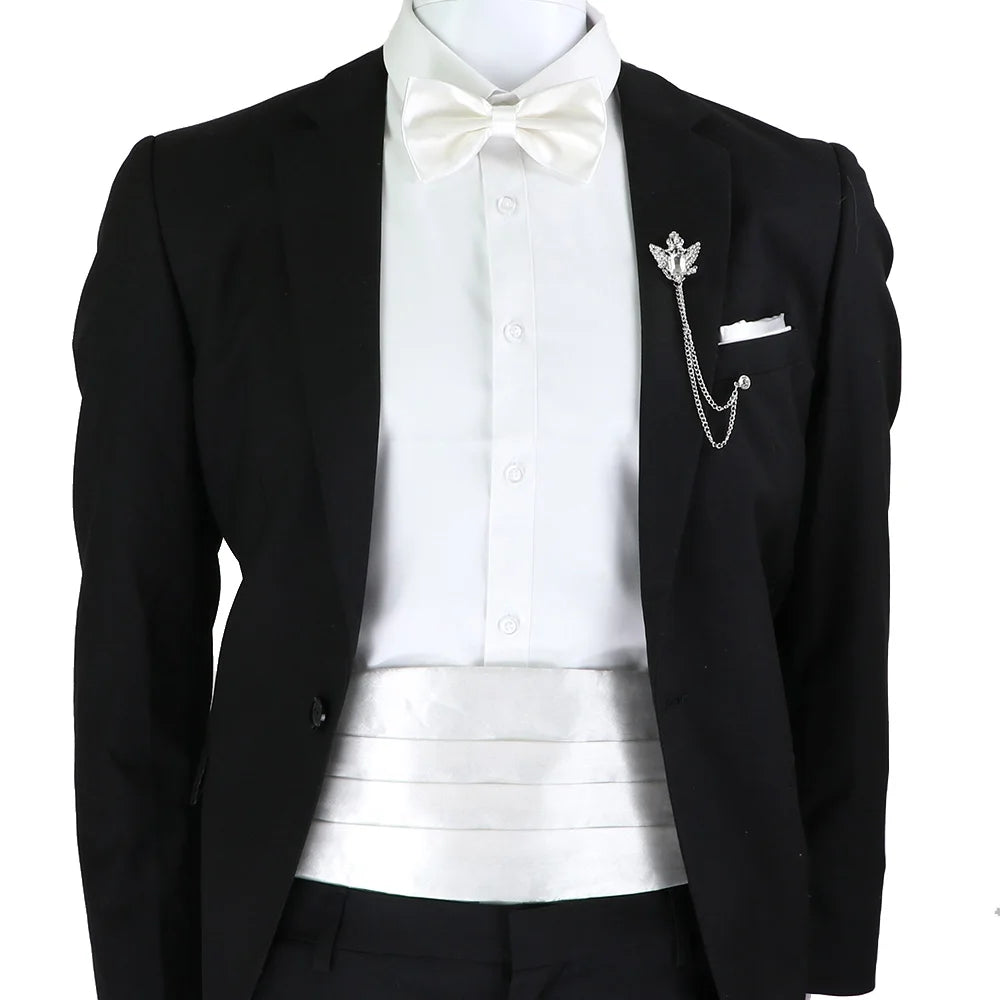 New Fashion Mens Cummerbund Bow Tie Brooch Set Black Red Blue   Waist Seal For Formal Tuxedo Business Suit Dinner Accessories