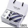 Brand 100% Silk Ties Gift box Office  Men Classic Party Wedding striped 7.5cm Silk Wedding  Floral Tie Necktie Handkerchief Set