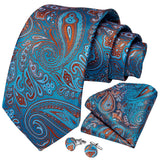 DiBanGu 8cm Blue Plaid Paisley Dot 100% Silk Men Tie Business Formal Wedding Party Necktie Hanky Cufflinks Set Mens Ties Gift