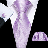 Male Gift Silk Men Tie Set Purple Violet Solid Paisley Striped Wedding Business Tie for Man Necktie Handky Cufflinks Barry.Wang