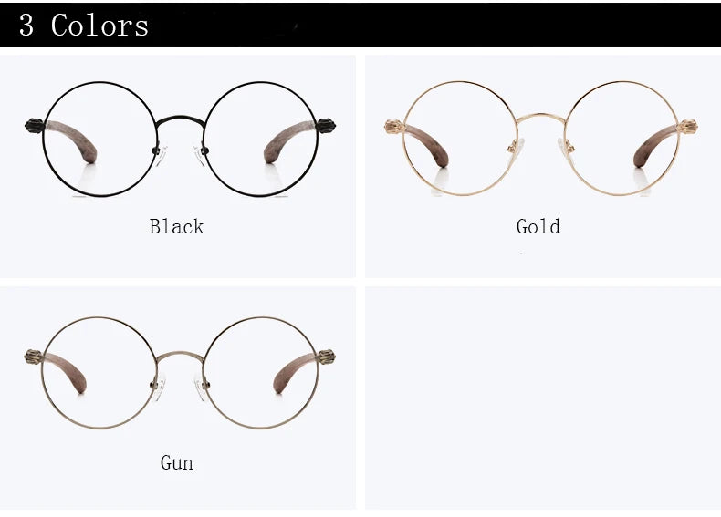 Japan Real Wood Temple Titanium Vintage Round Glasses Frame Men Women Myopia Optical Frames Prescription Frame Oculos De Gafas