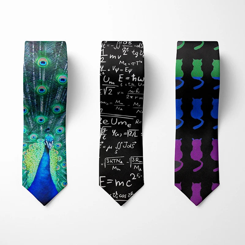 Creative Design Mathematical Symbol Men's Tie Funny Animal Peacock Print Polyester Business Casual Tie Party Shirt Accessories