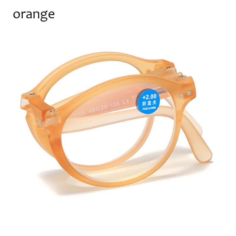 Fashion Design Blue Light Blocking Reading Glasses Men Women Folding Round Frame  Presbyopic Eyeglasses with Case  +1.0~4.0