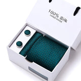 Brand 100% Silk Ties Gift box Office  Men Classic Party Wedding striped 7.5cm Silk Wedding  Floral Tie Necktie Handkerchief Set