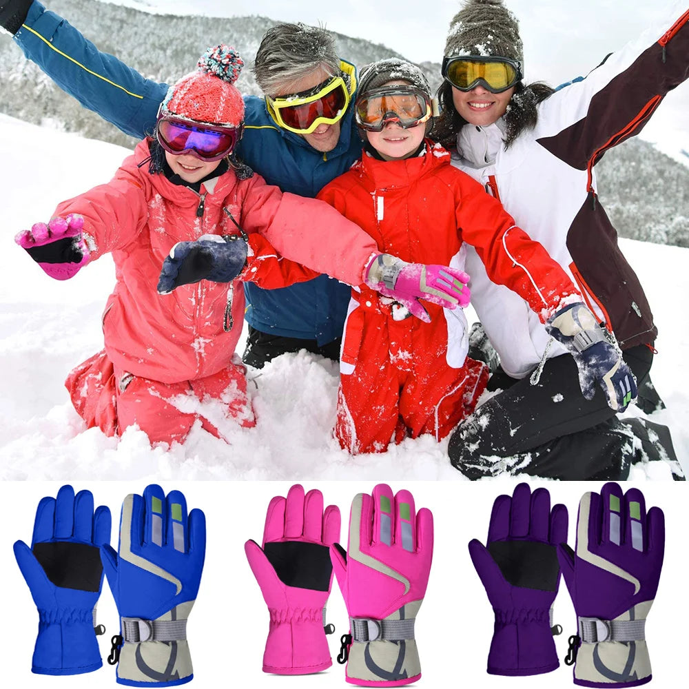 Thermal Ski Gloves Children Kids Winter Fleece Waterproof Warm Child Snowboard Snow Gloves 3 Fingers for Skiing Riding перчатки