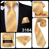 2022 New Design Yellow Gold Paisley Fashion Brand Tie for Men Wedding Party Necktie Handky Cufflinks Gift Wholesale Hi-Tie