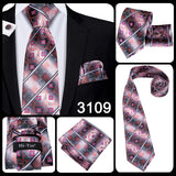 Hi-Tie 100% Silk Classic Men's Wedding Coral Pink Red Peach Tie Pocket Square Cufflinks Set Rose Ties for Men Solid Paisley Ties