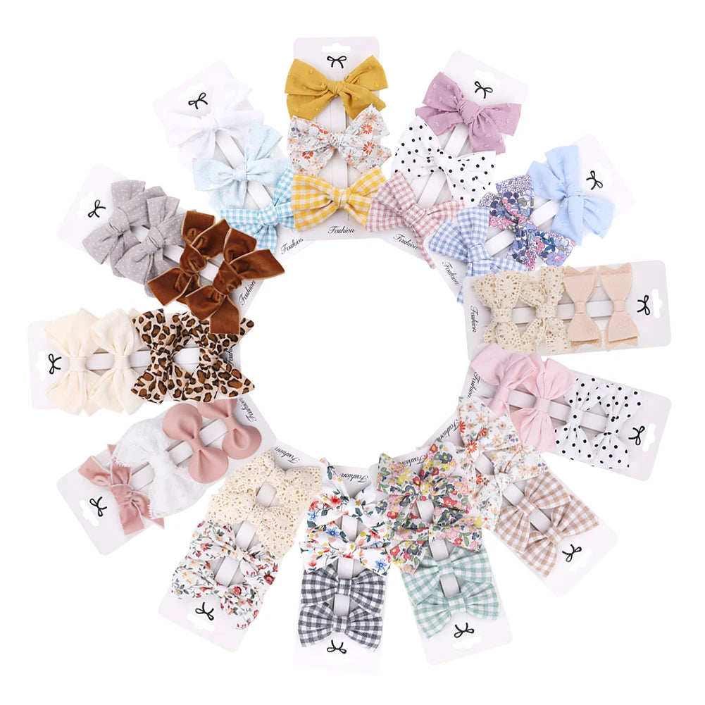 4Pcs/set Leopard Dot Print Bowknot Hair Bow Clips Baby Girls Lace Cotton Linen Barrettes Safety Hairpins Headwear Accessories