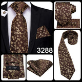 Hi-Tie Luxury Floral Paisley Ties for Men Male Desigenr Red Green Snow Ties for Christmas Adult Silk Tie Hanky Cufflinks Tie Set