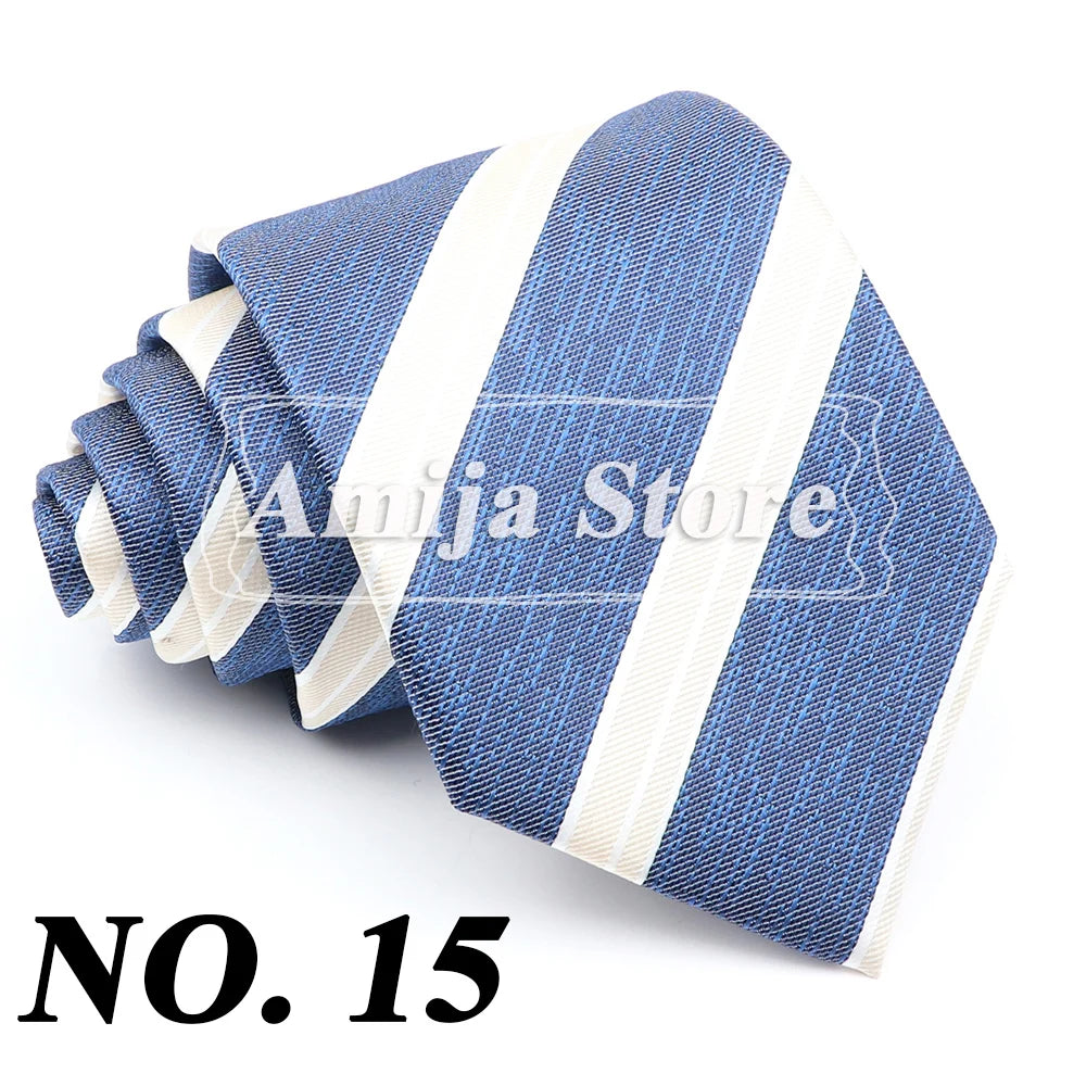 New Men's Formal Tie Striped Blue Gray Necktie 8cm Wide Tie Gift For Man Office Wedding Party Cravat Man Accessories Daily Wear